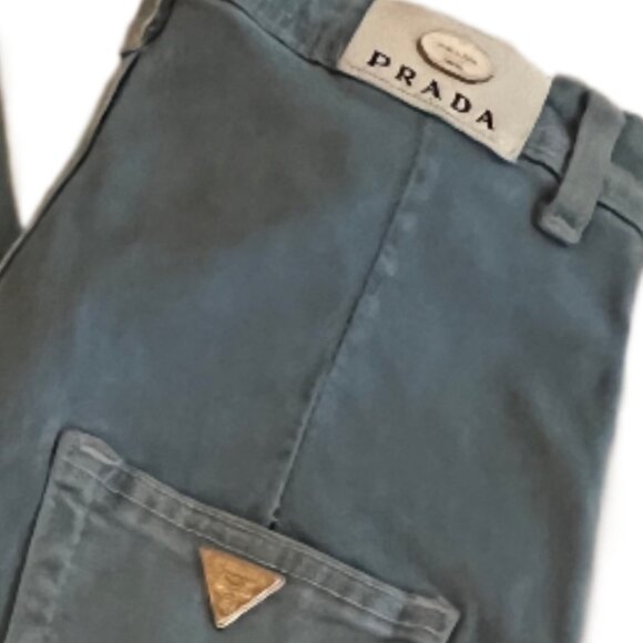 Prada 2 Pocket High Waisted Skinny Light Blue Jeans, Large Leather Logo Size 29 - Picture 2 of 10
